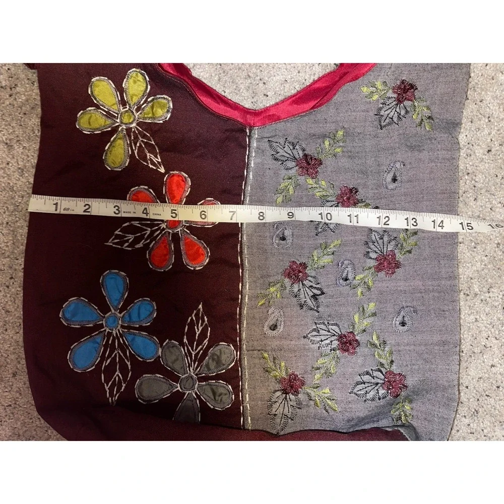 BAGUS Boho Shoulder Bag Purse Embroidery Floral Hippie Hobo Handbag Art to Wear